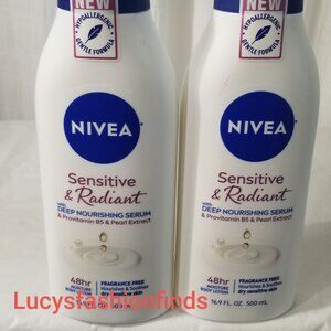 2 Bottles Nivea Sensitive & Radiant 48 HR Moisture Body Lotion Brand New